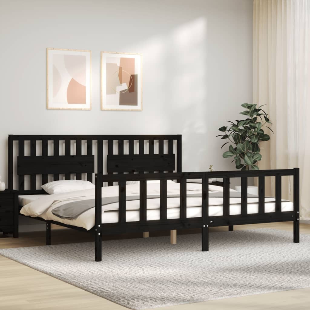 Bed Frame with Headboard Black 200x200 cm Solid Wood