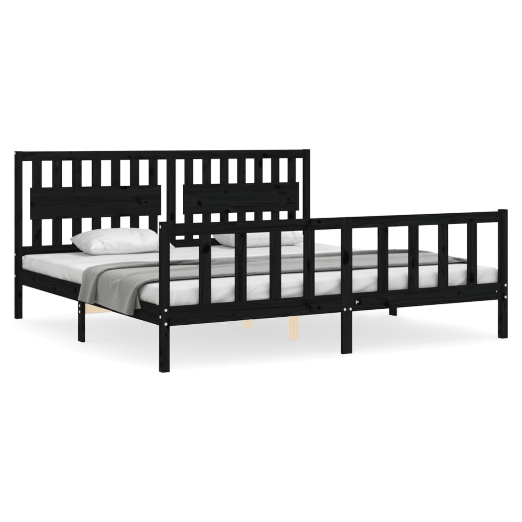 Bed Frame with Headboard Black 200x200 cm Solid Wood