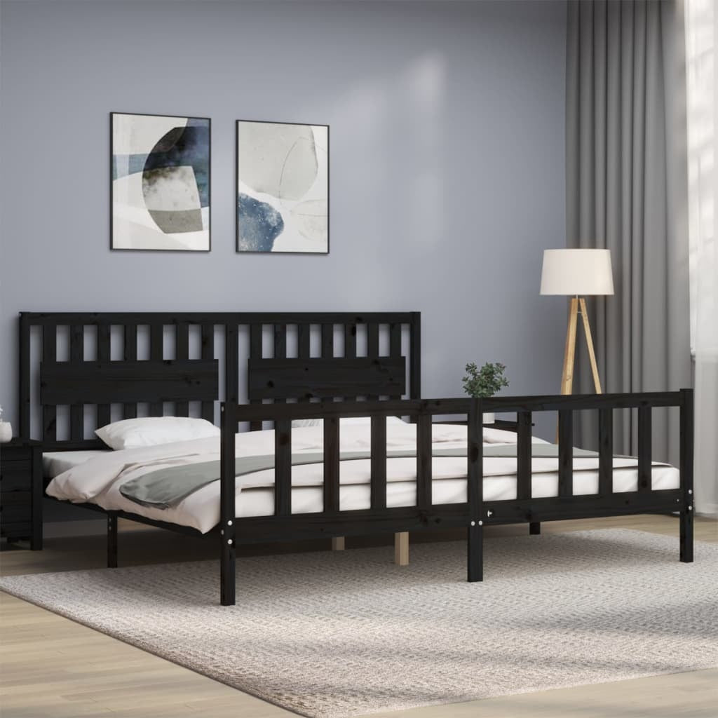 Bed Frame with Headboard Black 200x200 cm Solid Wood
