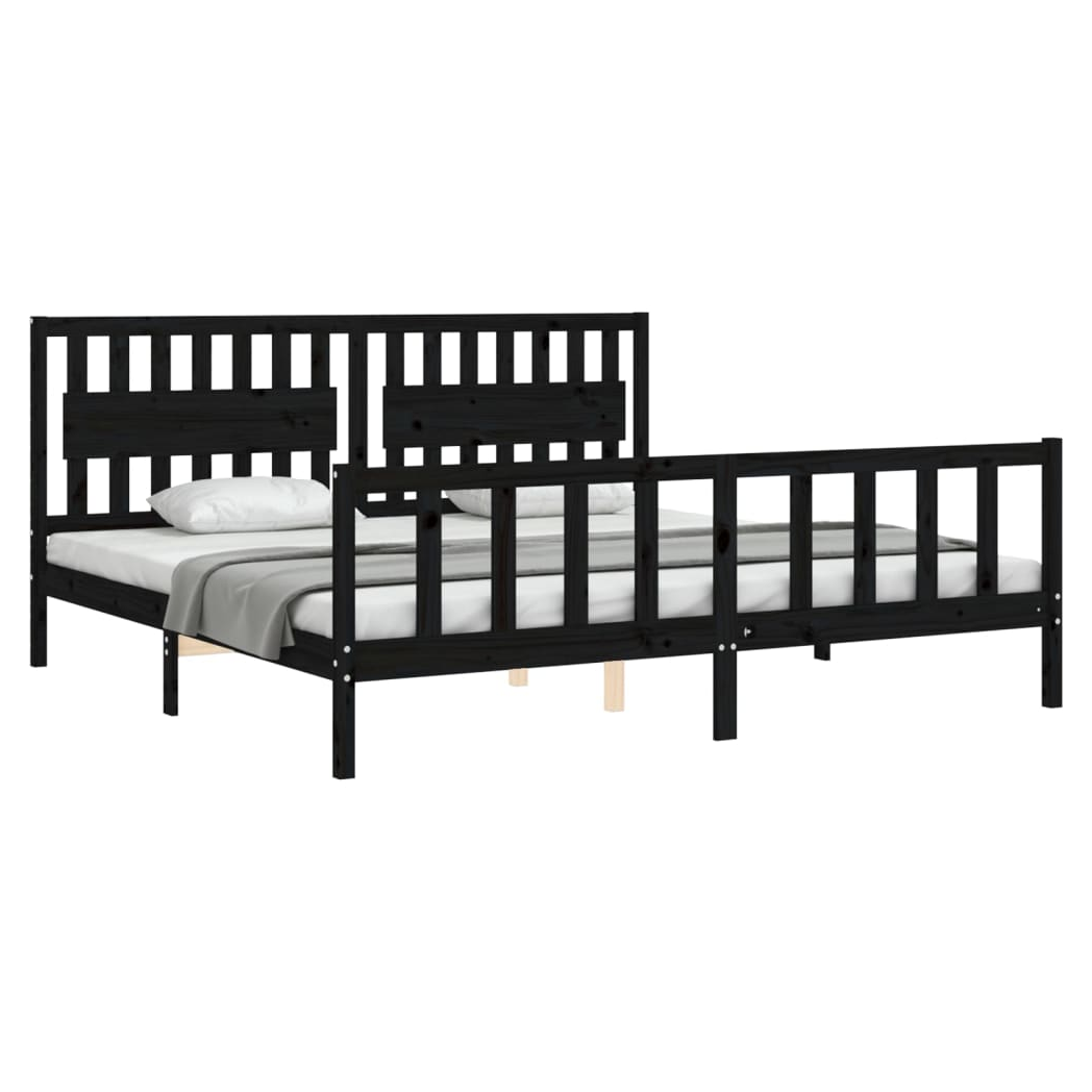 Bed Frame with Headboard Black 200x200 cm Solid Wood