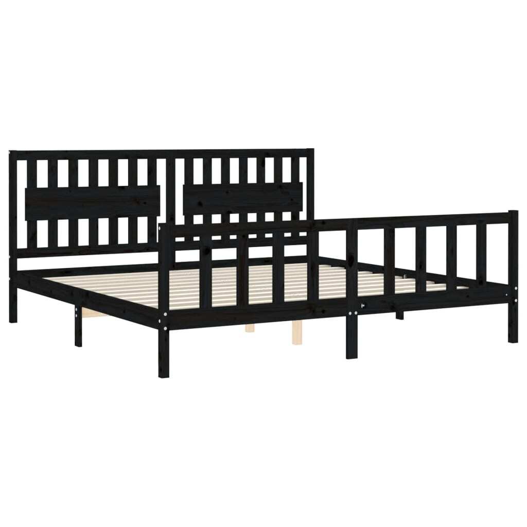 Bed Frame with Headboard Black 200x200 cm Solid Wood