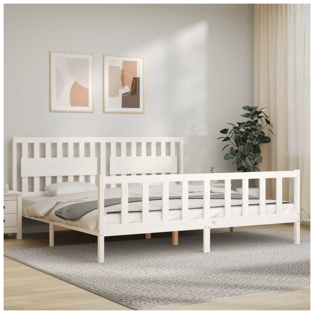 Bed Frame with Headboard White 200x200 cm Solid Wood