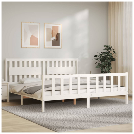 Bed Frame with Headboard White 200x200 cm Solid Wood