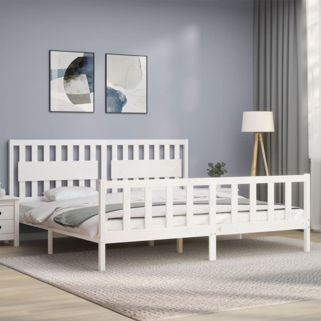 Bed Frame with Headboard White 200x200 cm Solid Wood