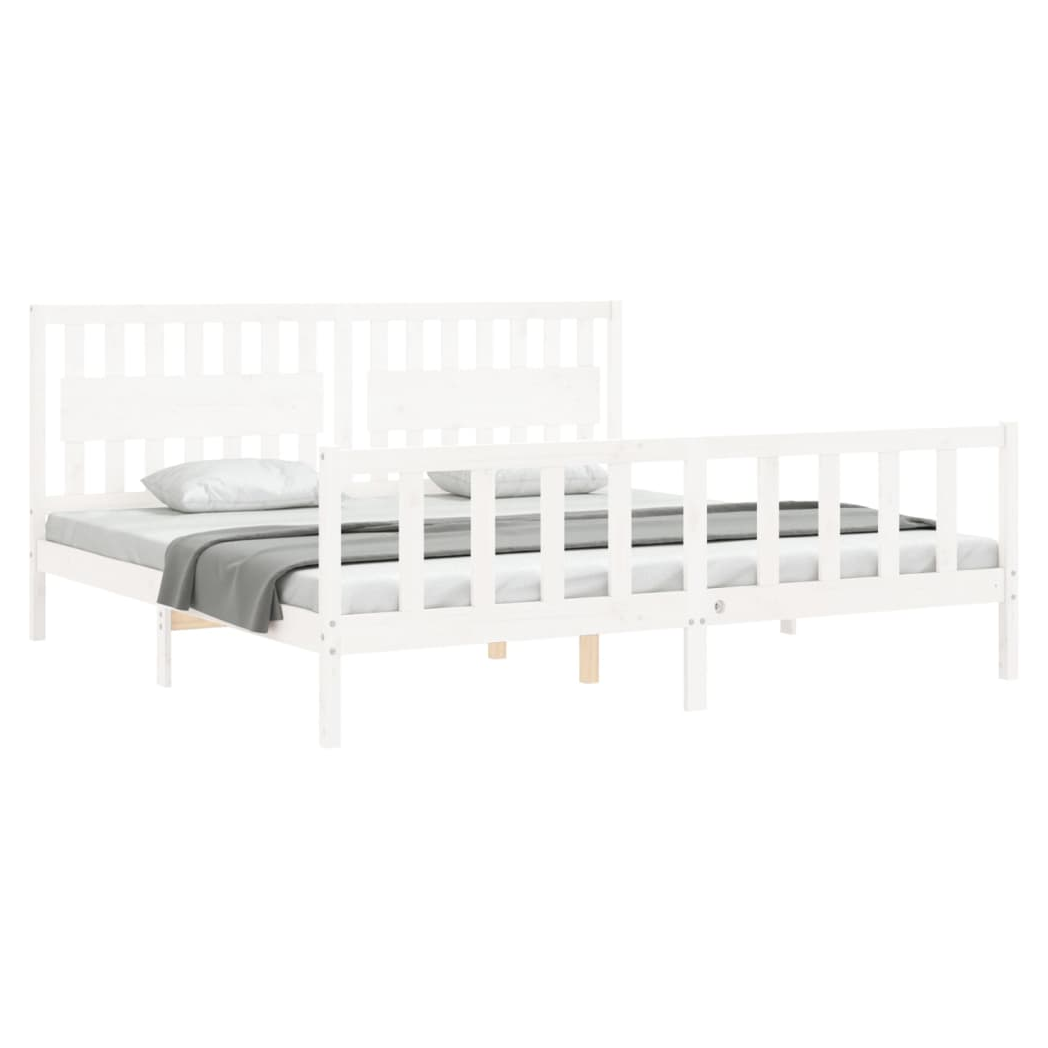 Bed Frame with Headboard White 200x200 cm Solid Wood