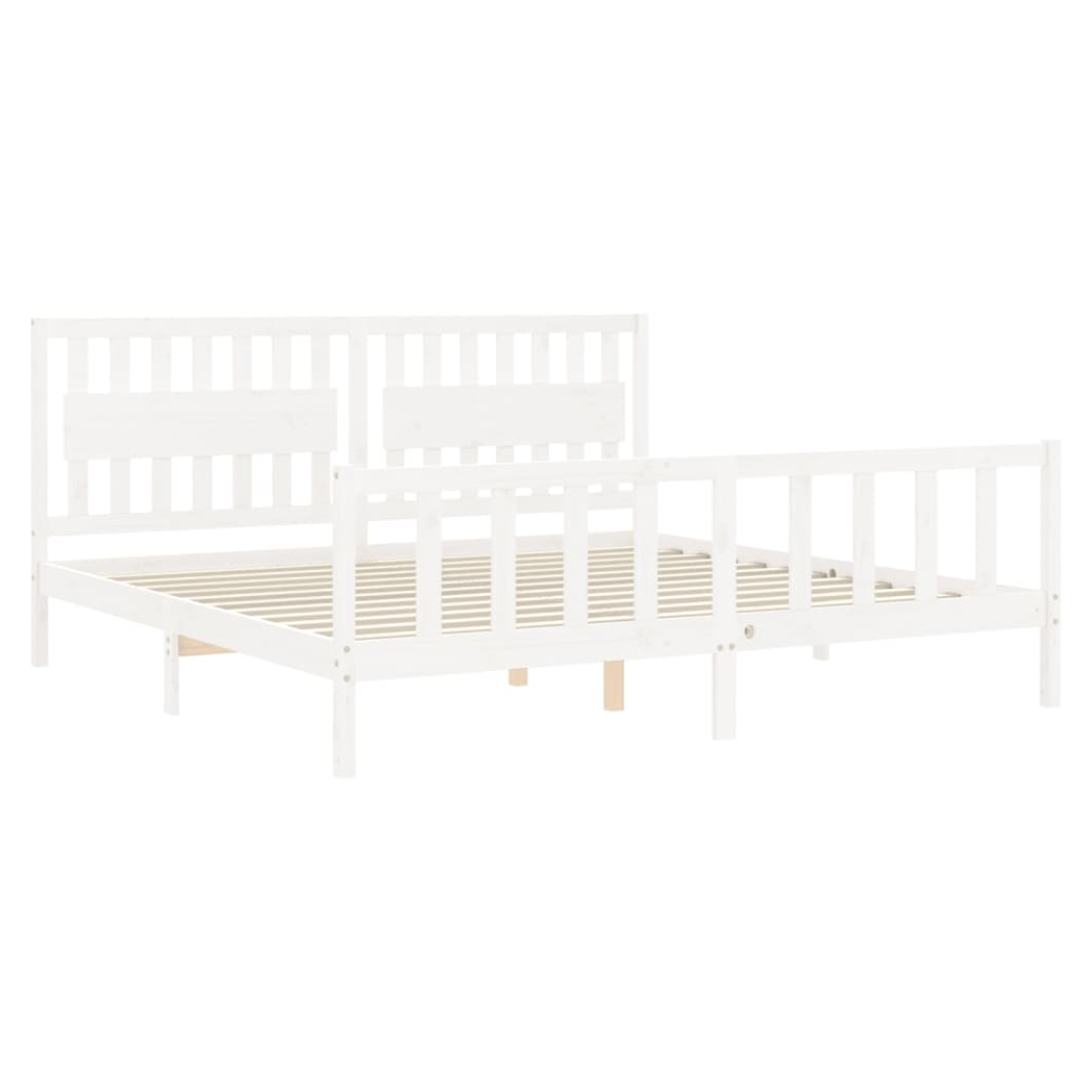 Bed Frame with Headboard White 200x200 cm Solid Wood