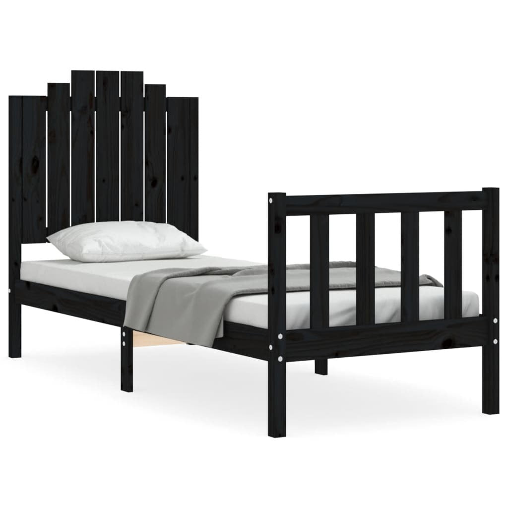 Bed Frame with Headboard Black Small Single Solid Wood