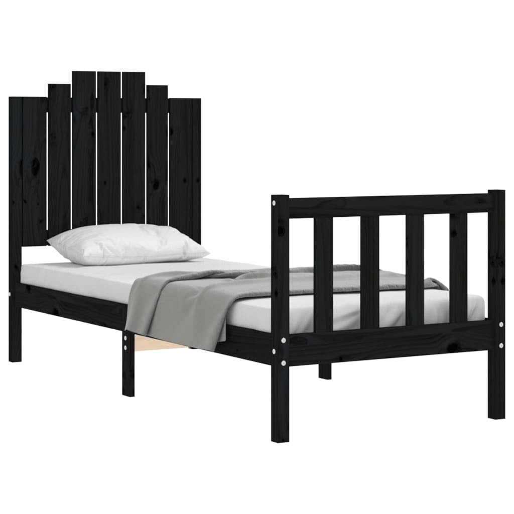 Bed Frame with Headboard Black Small Single Solid Wood