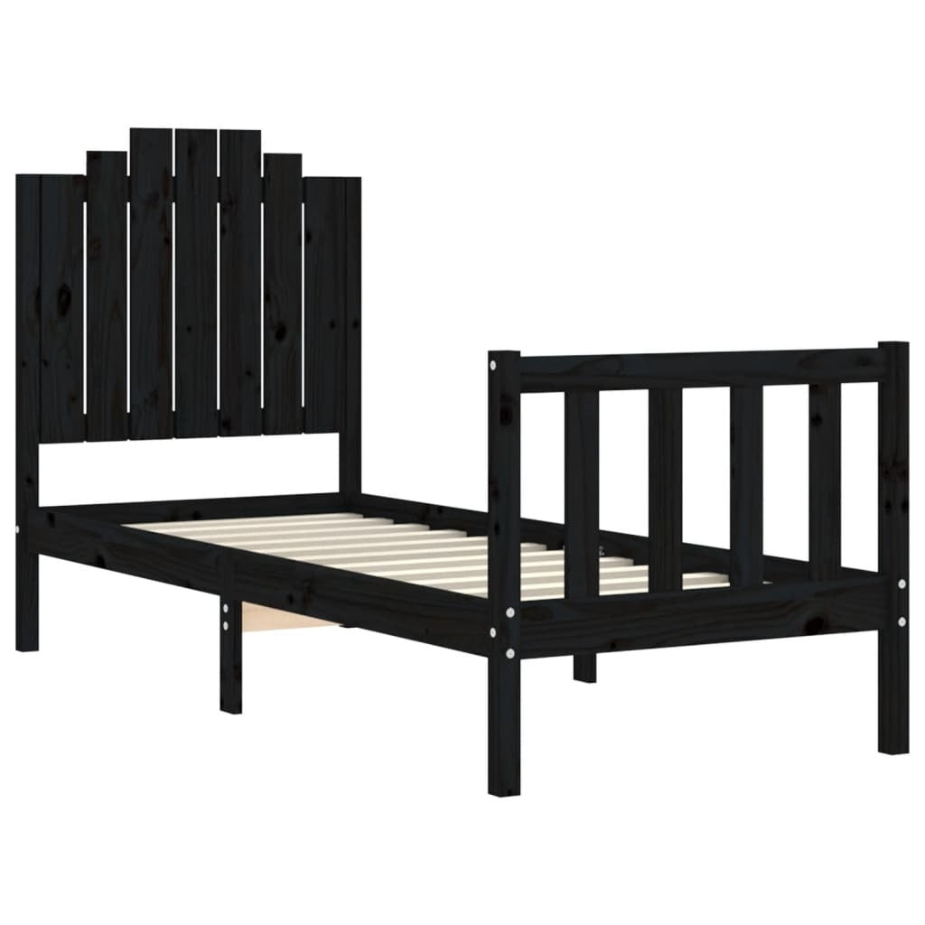 Bed Frame with Headboard Black Small Single Solid Wood