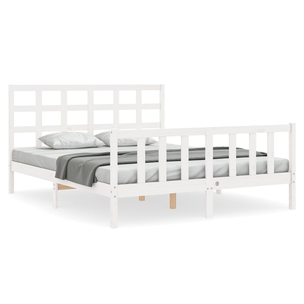 Bed Frame with Headboard White 160x200 cm Solid Wood