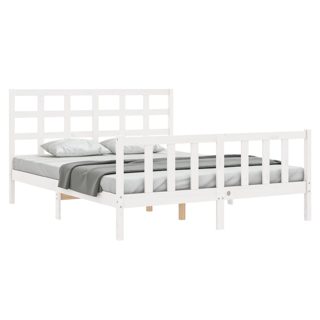 Bed Frame with Headboard White 160x200 cm Solid Wood