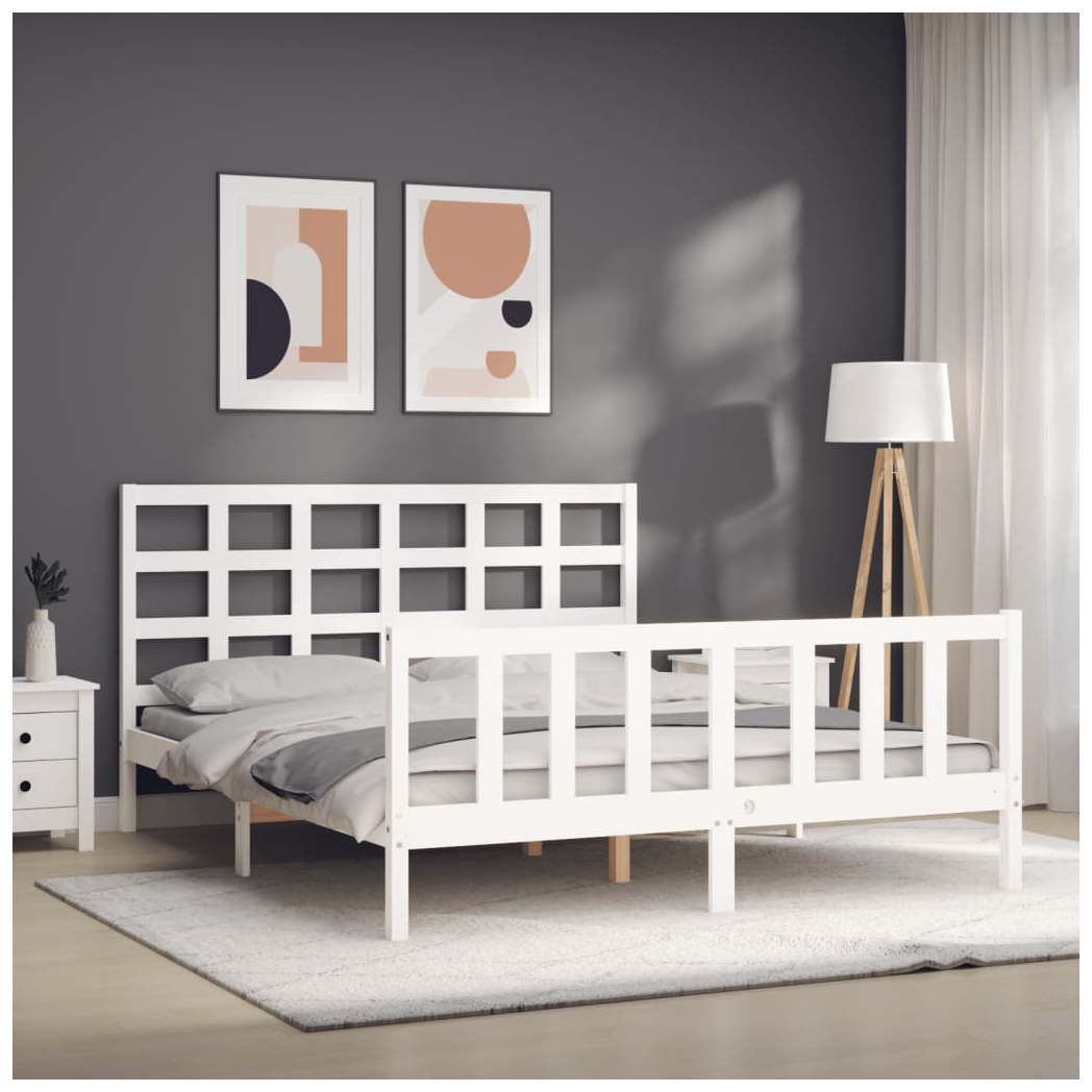 Bed Frame with Headboard White 160x200 cm Solid Wood