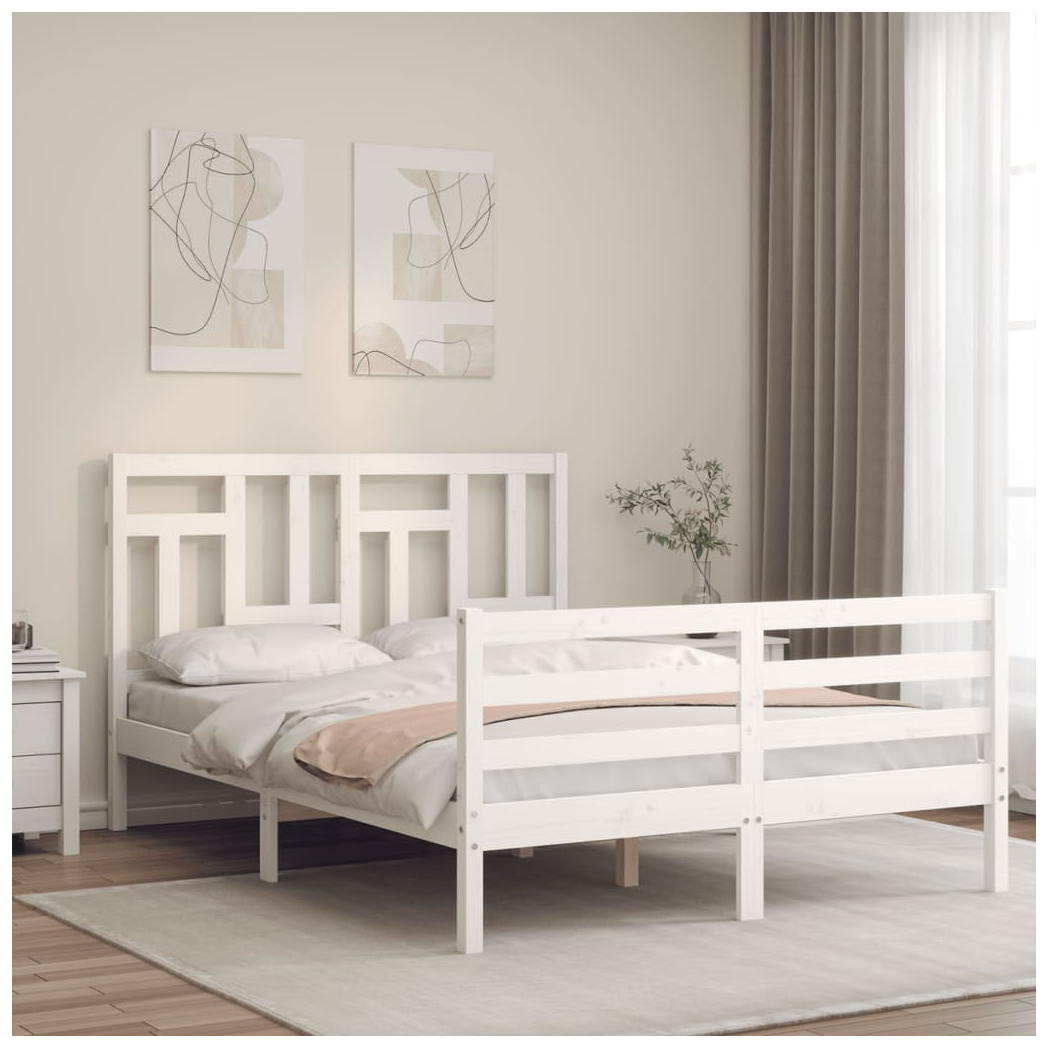 Bed Frame with Headboard White 140x200 cm Solid Wood