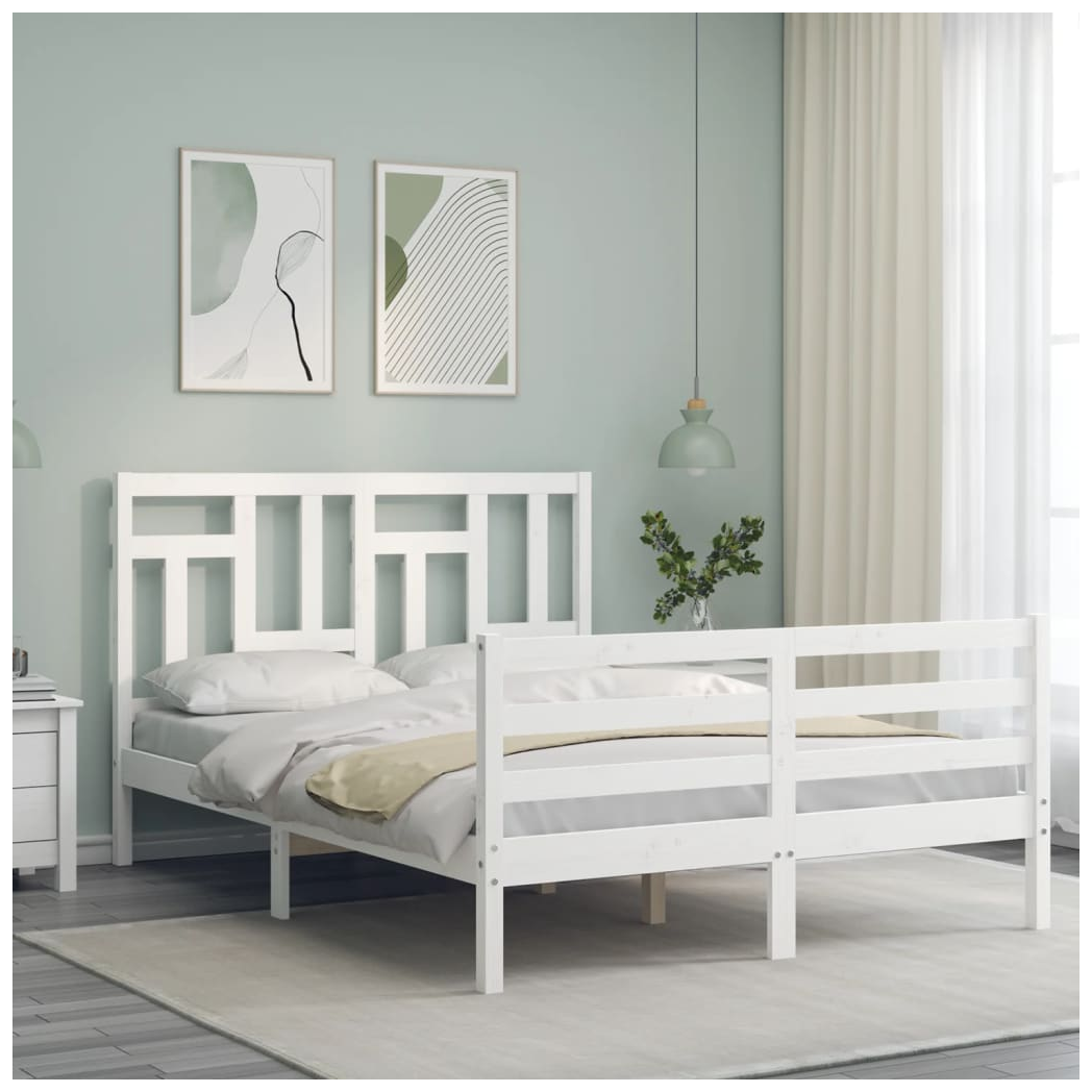 Bed Frame with Headboard White 140x200 cm Solid Wood
