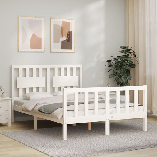 Bed Frame with Headboard White 140x190 cm Solid Wood