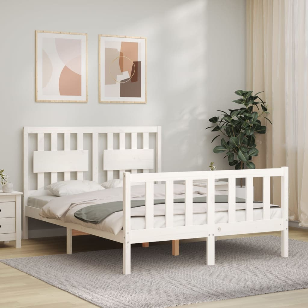 Bed Frame with Headboard White 140x190 cm Solid Wood