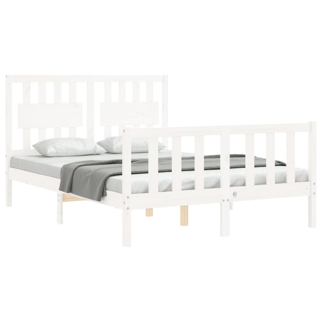 Bed Frame with Headboard White 140x190 cm Solid Wood