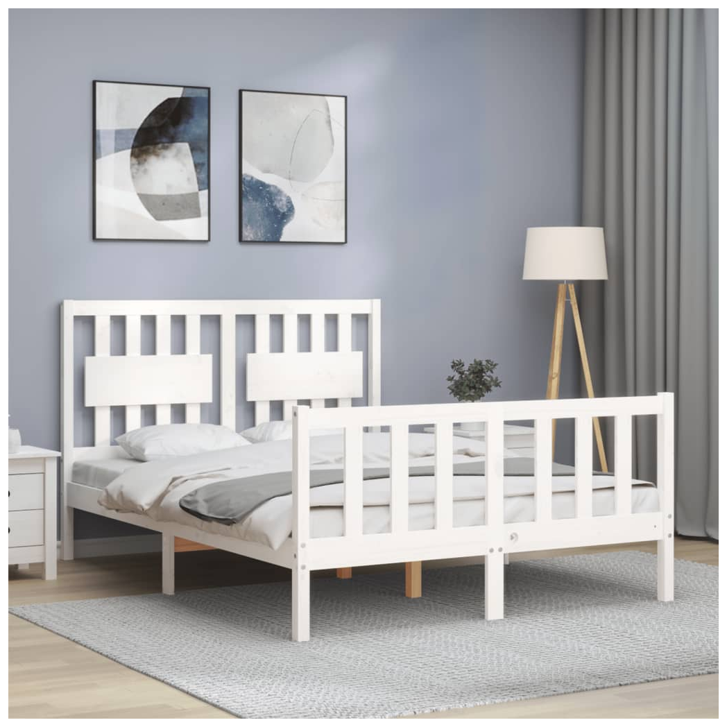 Bed Frame with Headboard White 140x190 cm Solid Wood