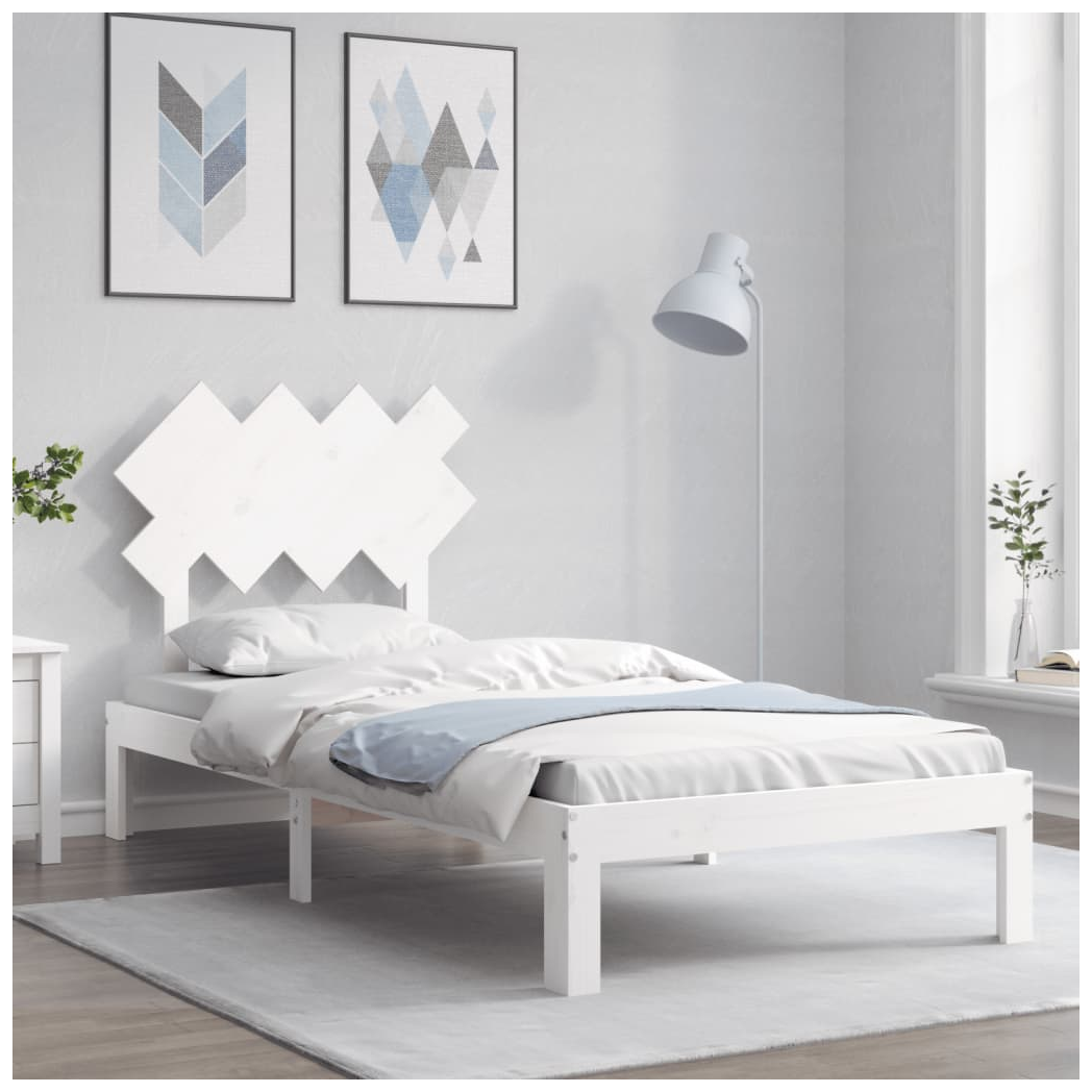 Bed Frame with Headboard White Single Solid Wood