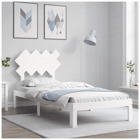 Bed Frame with Headboard White Single Solid Wood
