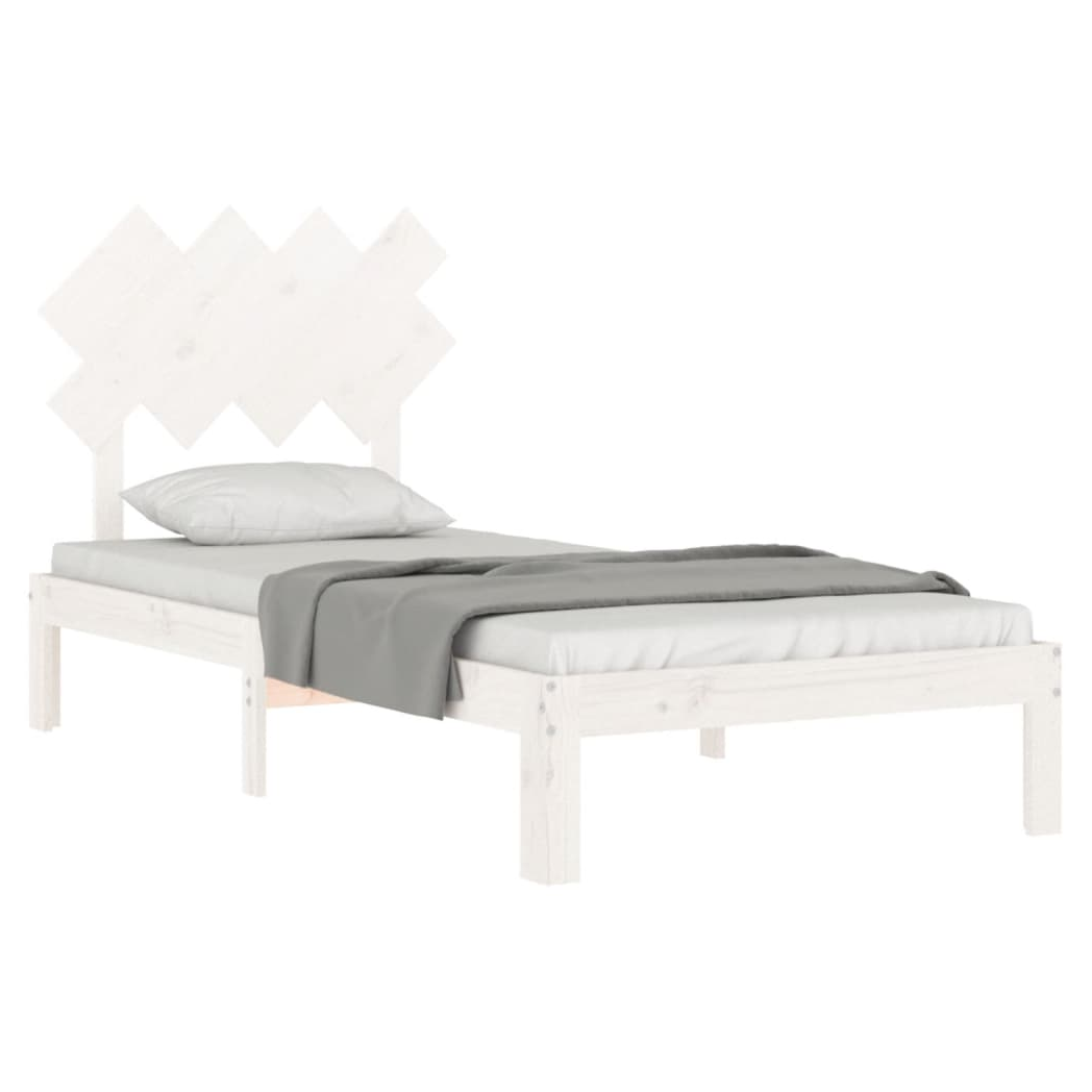 Bed Frame with Headboard White Single Solid Wood