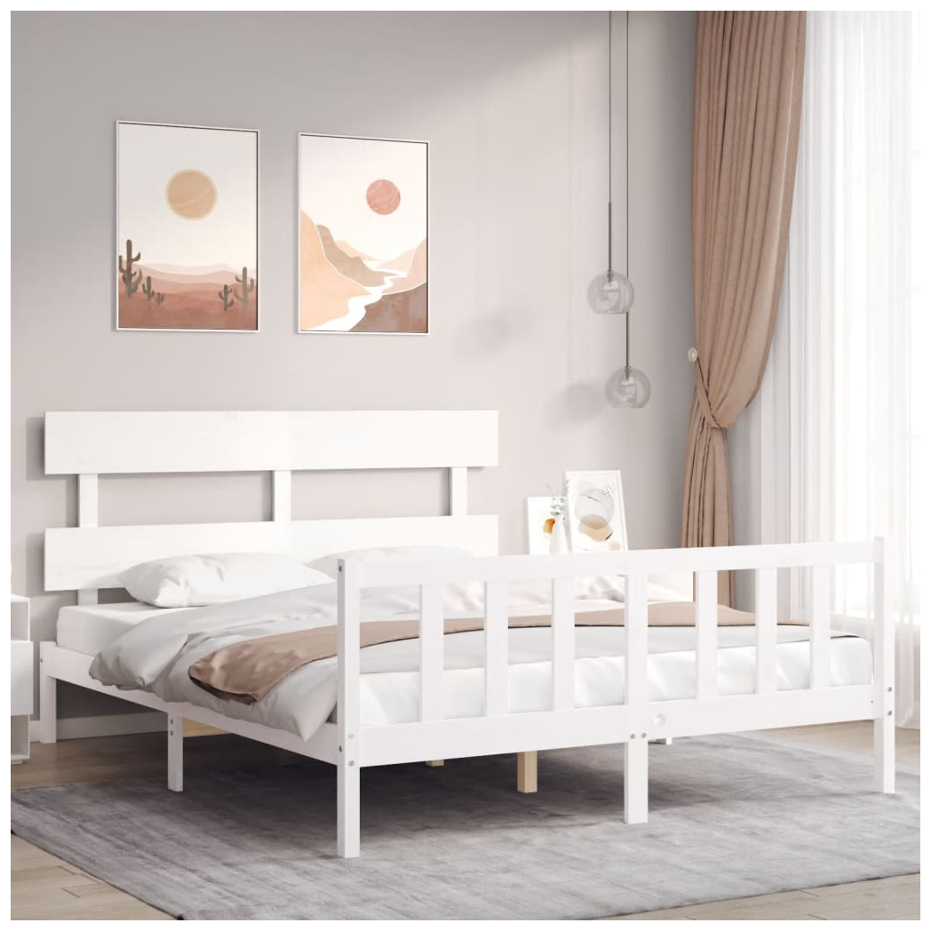 Bed Frame with Headboard White 160x200 cm Solid Wood
