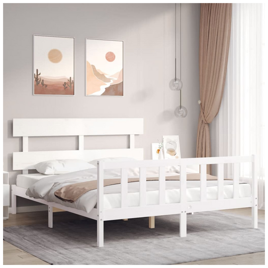 Bed Frame with Headboard White 160x200 cm Solid Wood