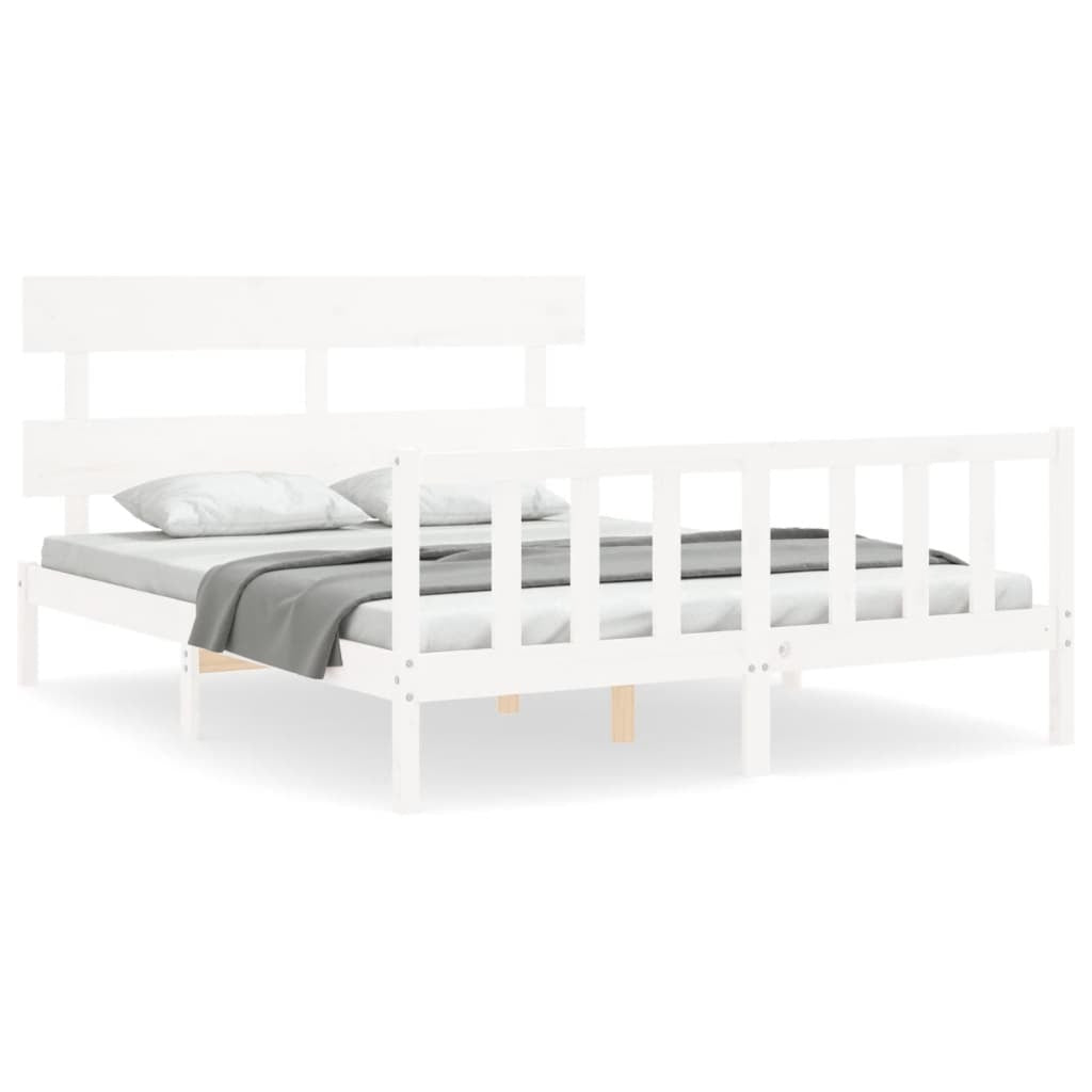 Bed Frame with Headboard White 160x200 cm Solid Wood