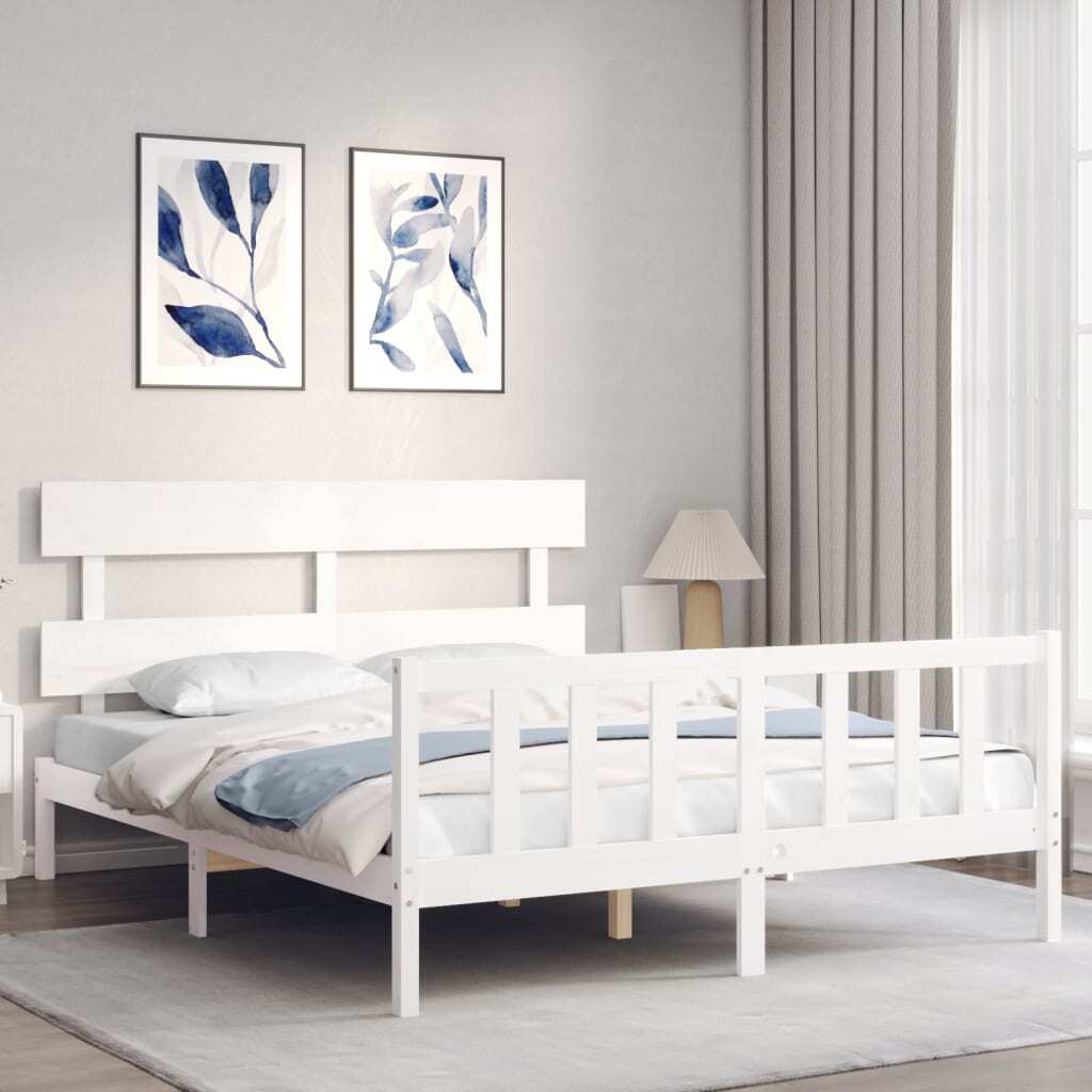 Bed Frame with Headboard White 160x200 cm Solid Wood