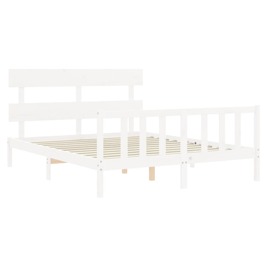 Bed Frame with Headboard White 160x200 cm Solid Wood