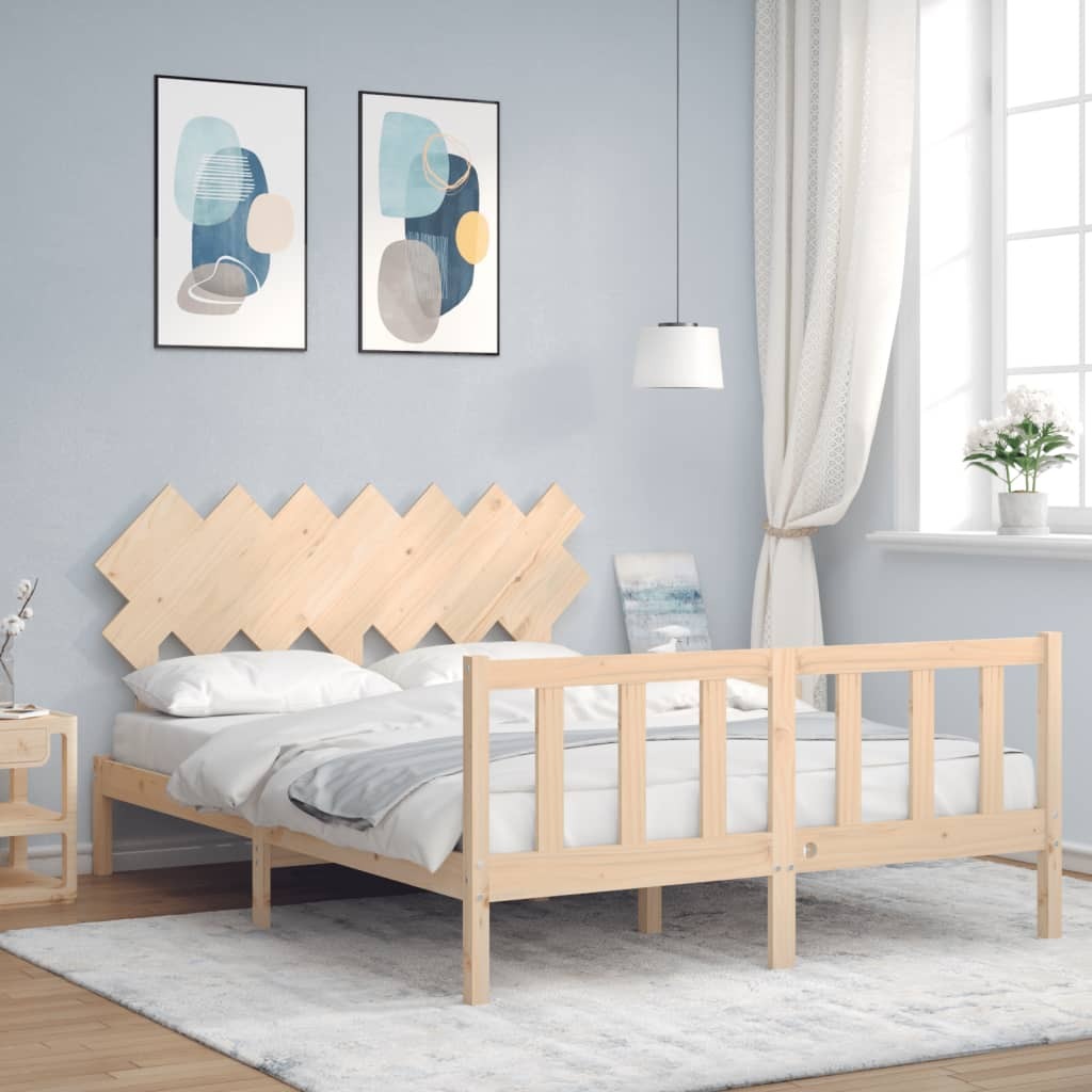 Bed Frame with Headboard King Size Solid Wood