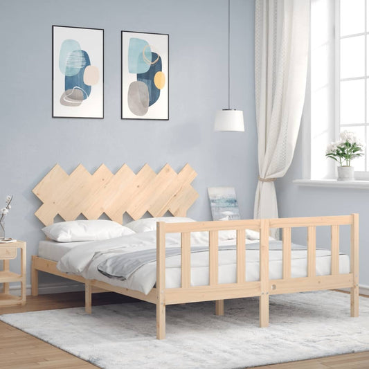 Bed Frame with Headboard King Size Solid Wood