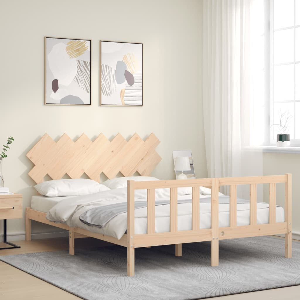 Bed Frame with Headboard King Size Solid Wood