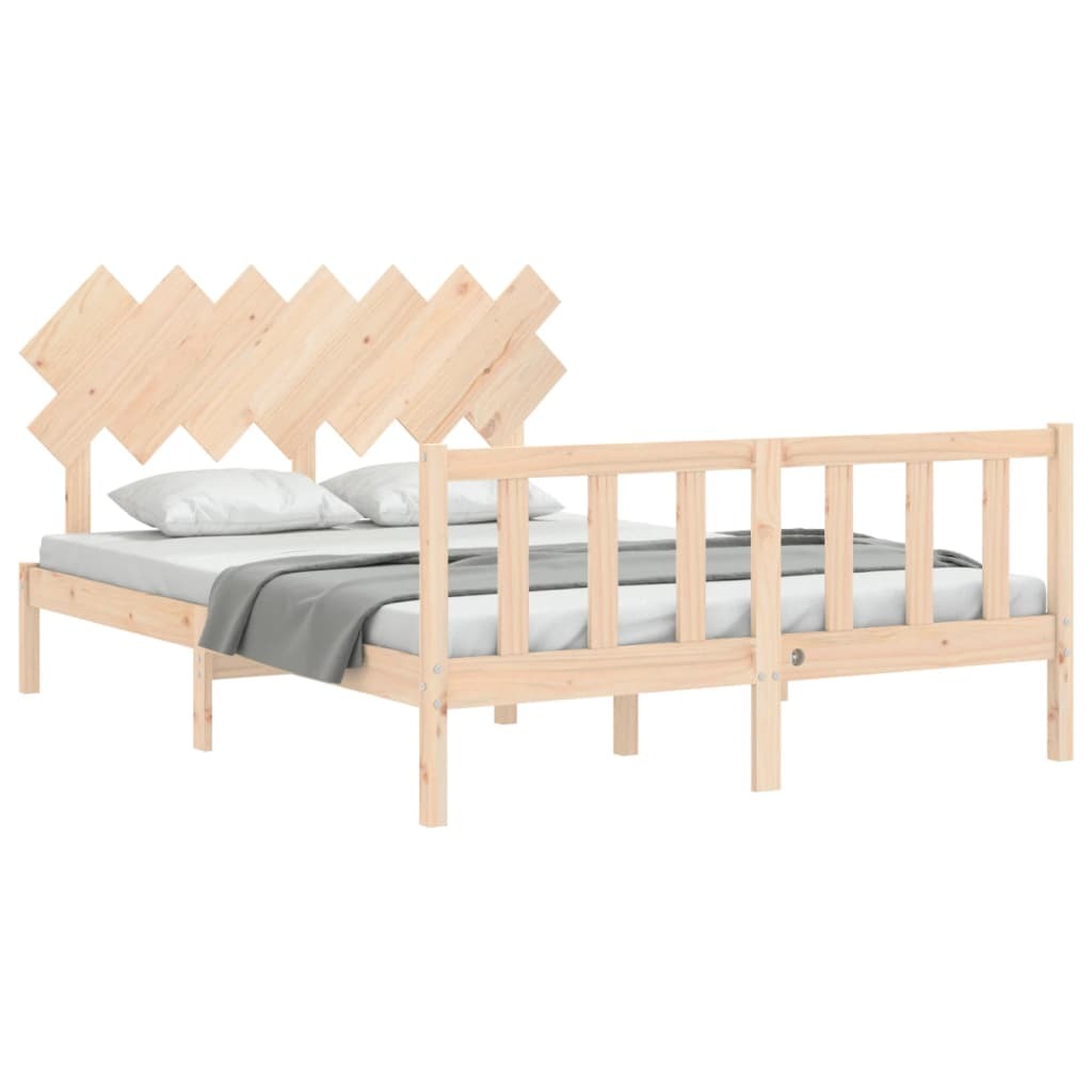Bed Frame with Headboard King Size Solid Wood