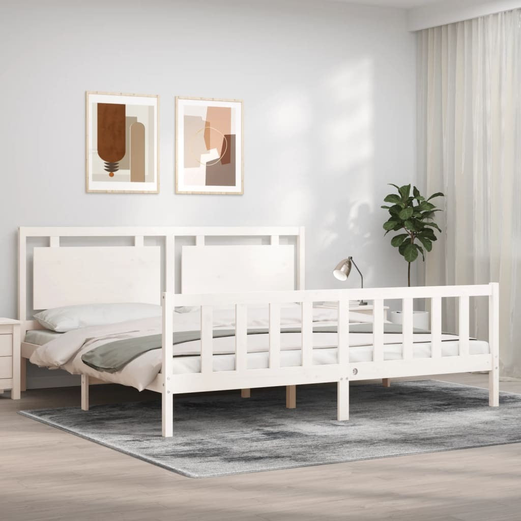 Bed Frame with Headboard White 200x200 cm Solid Wood