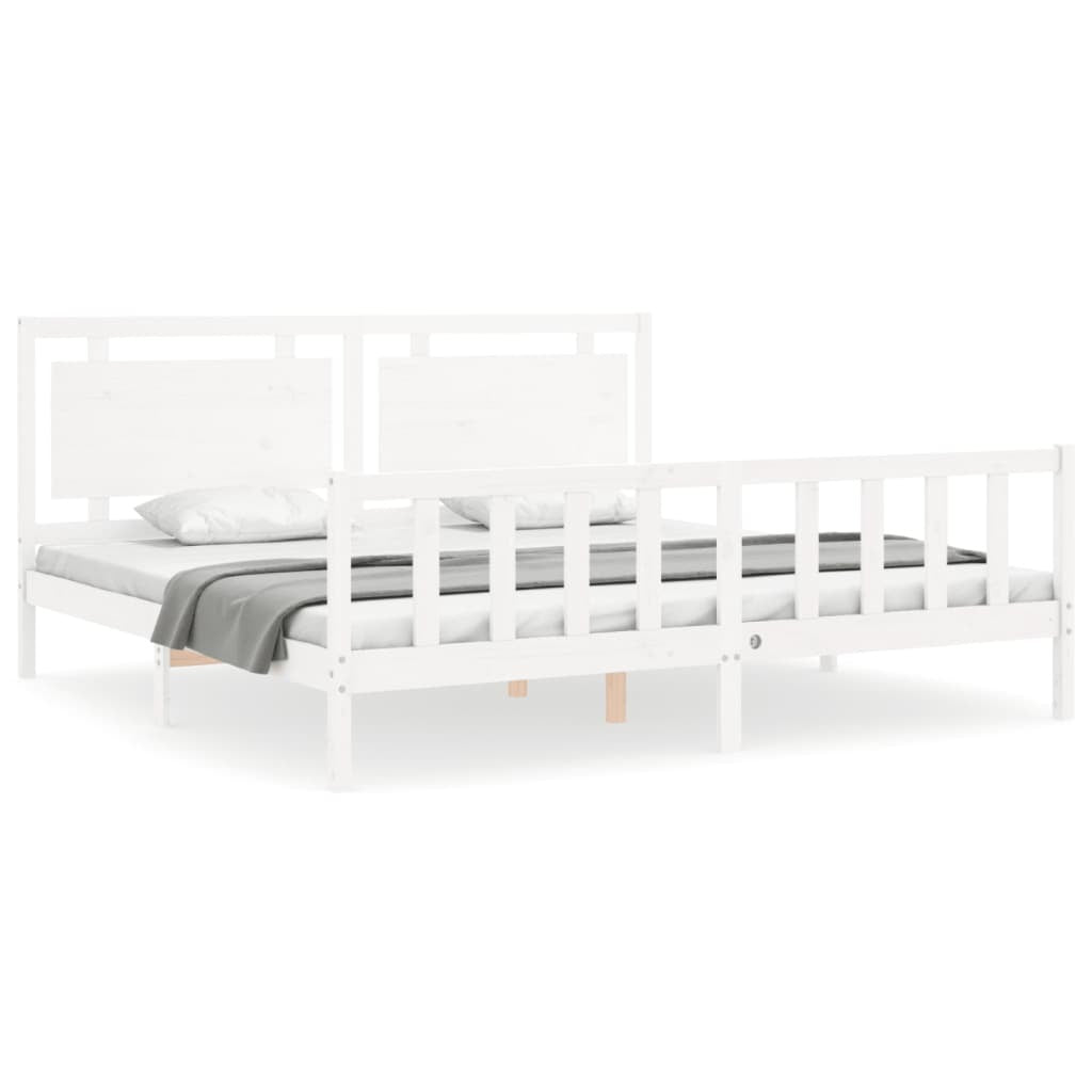 Bed Frame with Headboard White 200x200 cm Solid Wood
