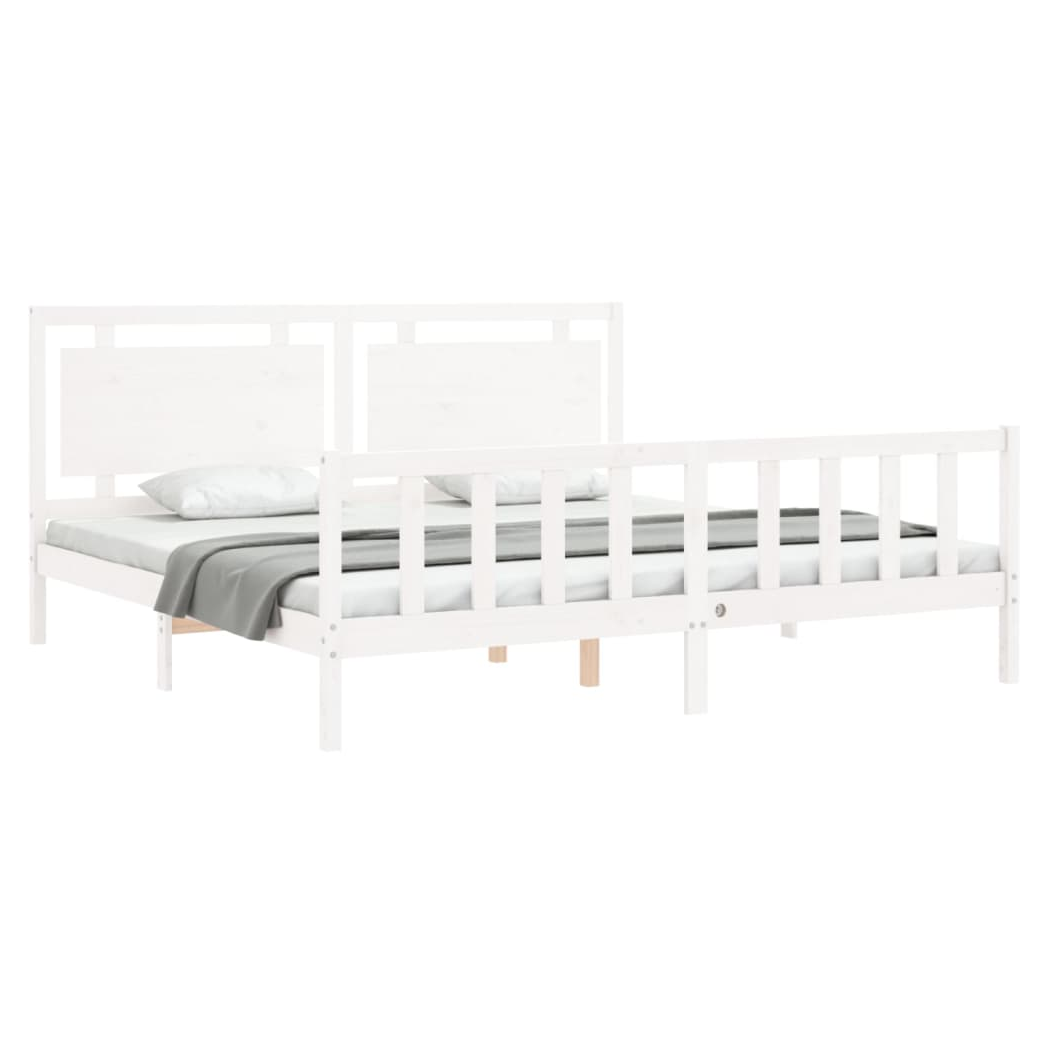 Bed Frame with Headboard White 200x200 cm Solid Wood