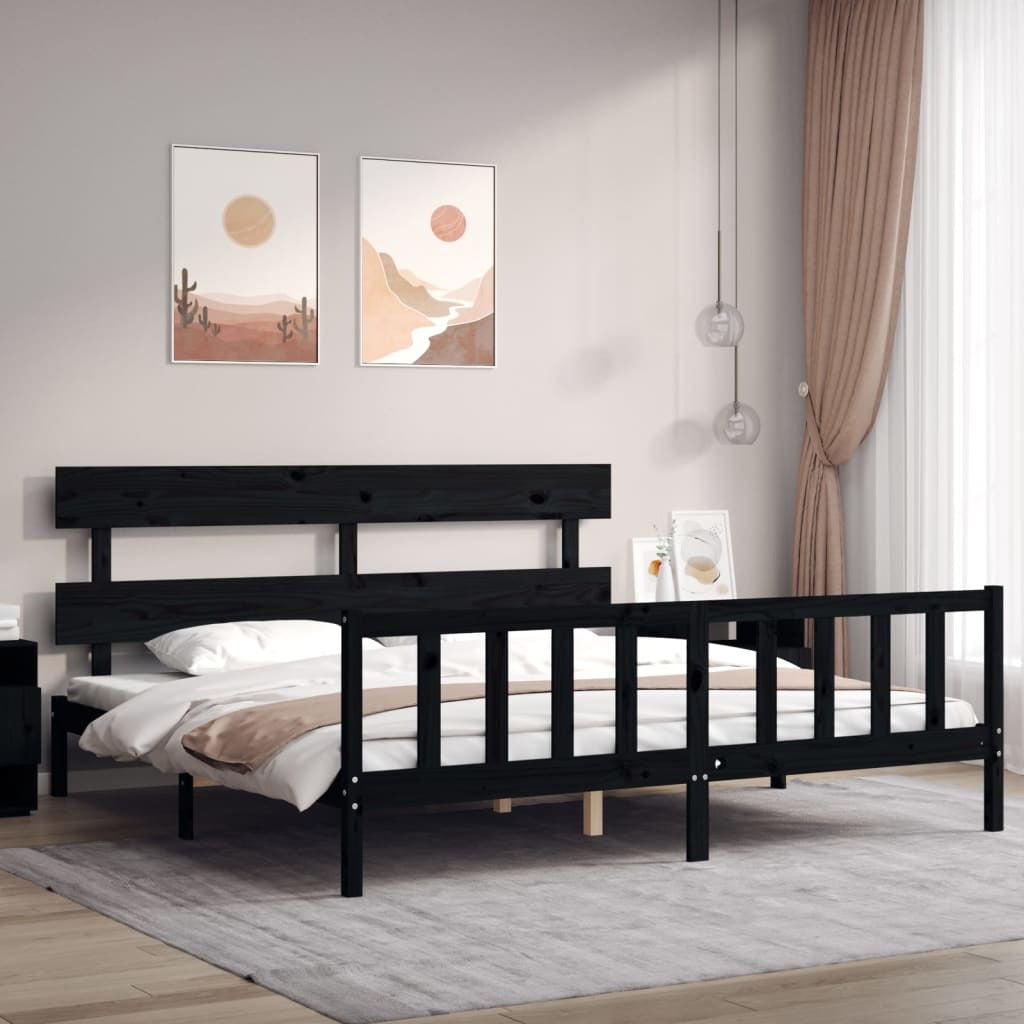 Bed Frame with Headboard Black 200x200 cm Solid Wood