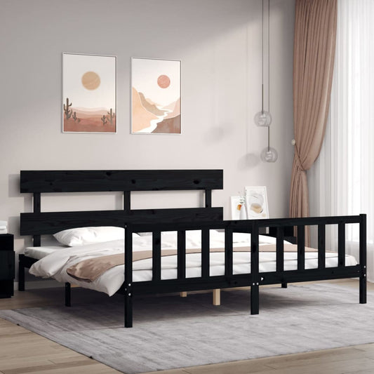 Bed Frame with Headboard Black 200x200 cm Solid Wood