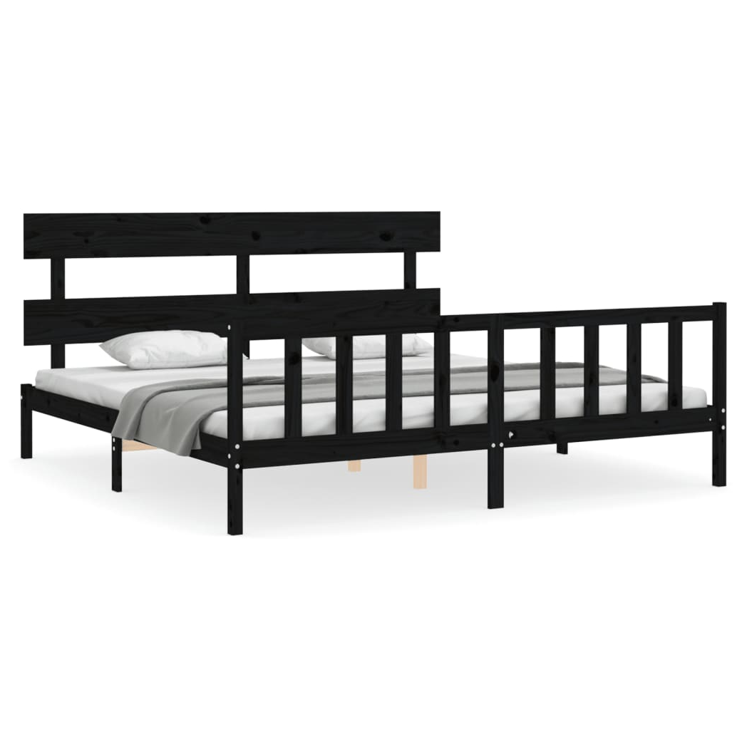 Bed Frame with Headboard Black 200x200 cm Solid Wood