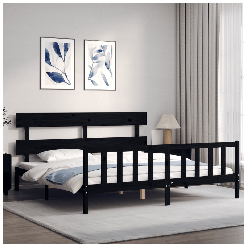 Bed Frame with Headboard Black 200x200 cm Solid Wood