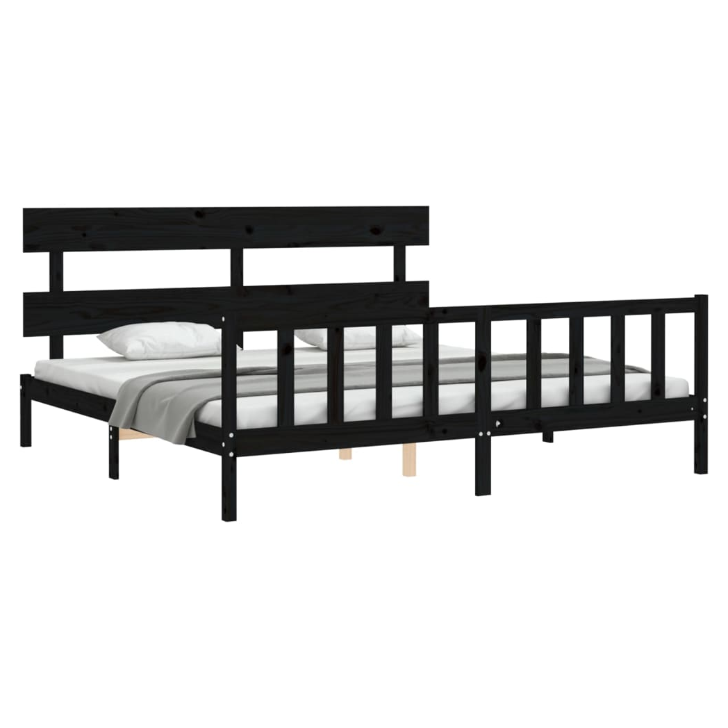 Bed Frame with Headboard Black 200x200 cm Solid Wood