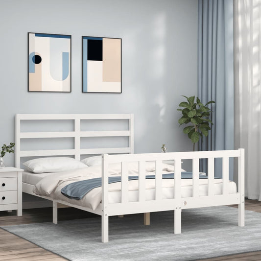 Bed Frame with Headboard White 140x190 cm Solid Wood