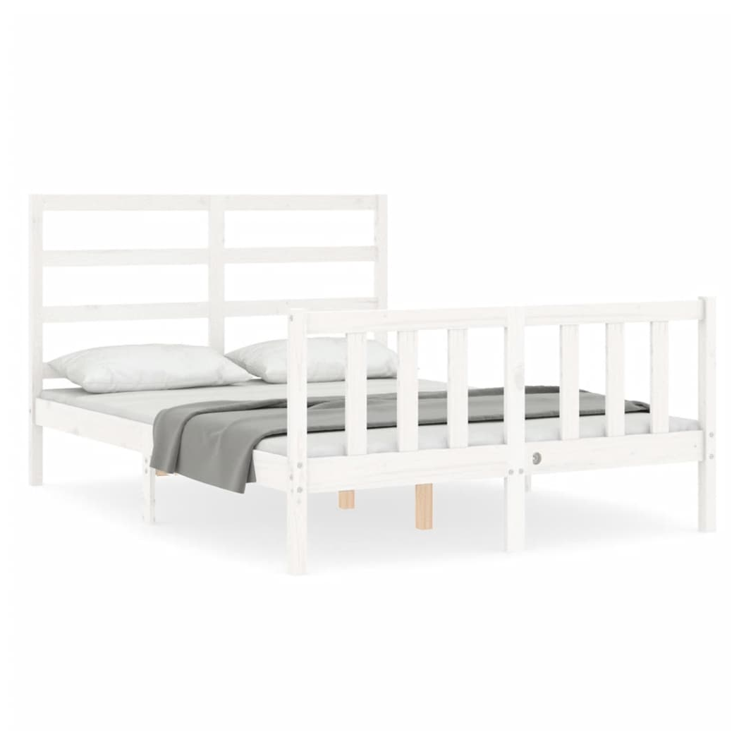 Bed Frame with Headboard White 140x190 cm Solid Wood