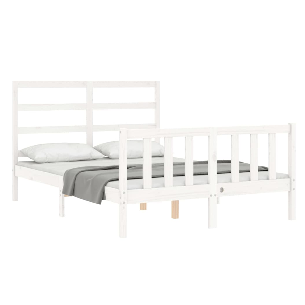 Bed Frame with Headboard White 140x190 cm Solid Wood