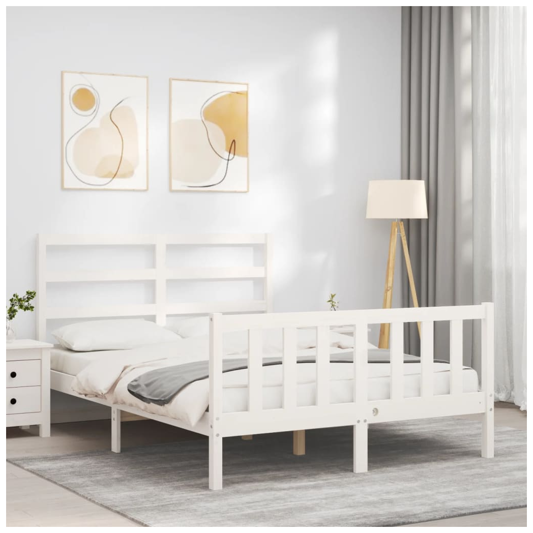 Bed Frame with Headboard White 140x190 cm Solid Wood