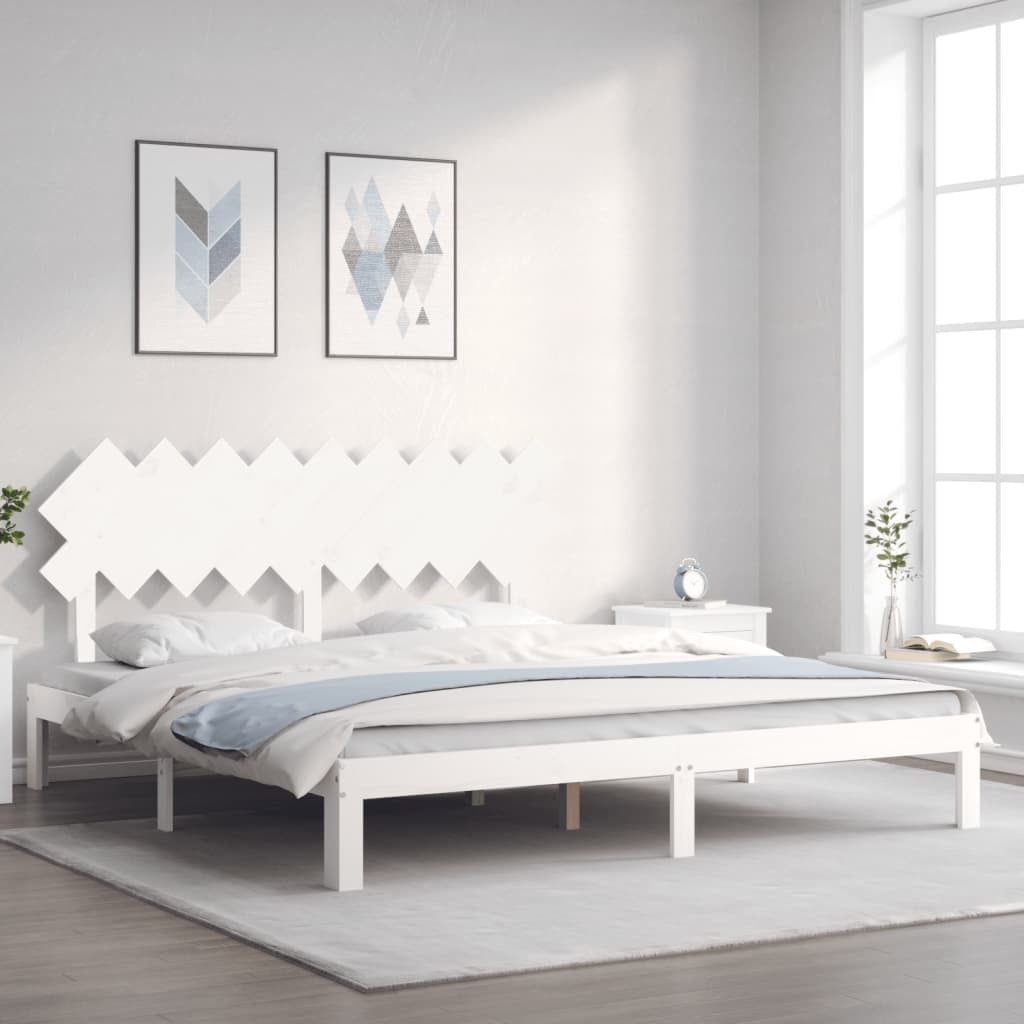 Bed Frame with Headboard White Super King Size Solid Wood