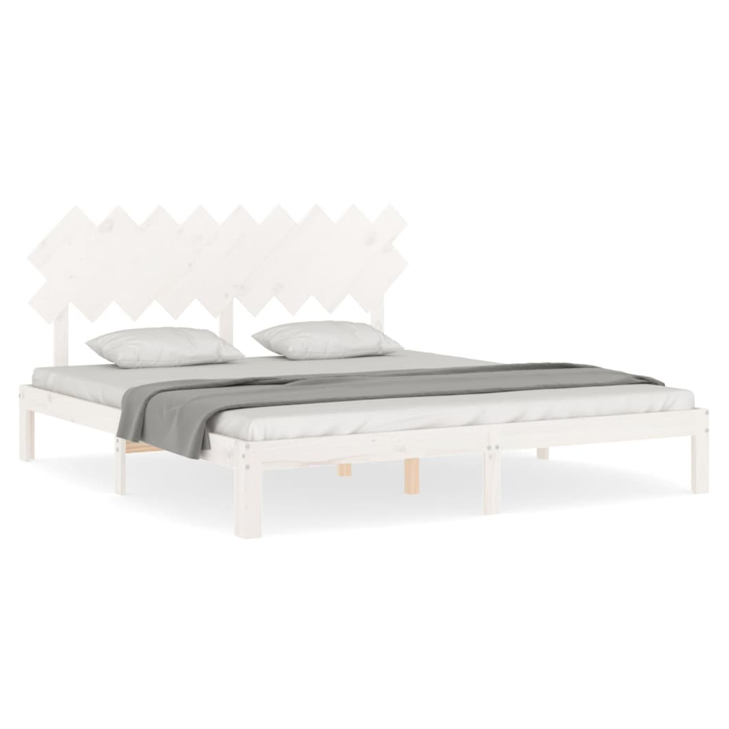 Bed Frame with Headboard White Super King Size Solid Wood