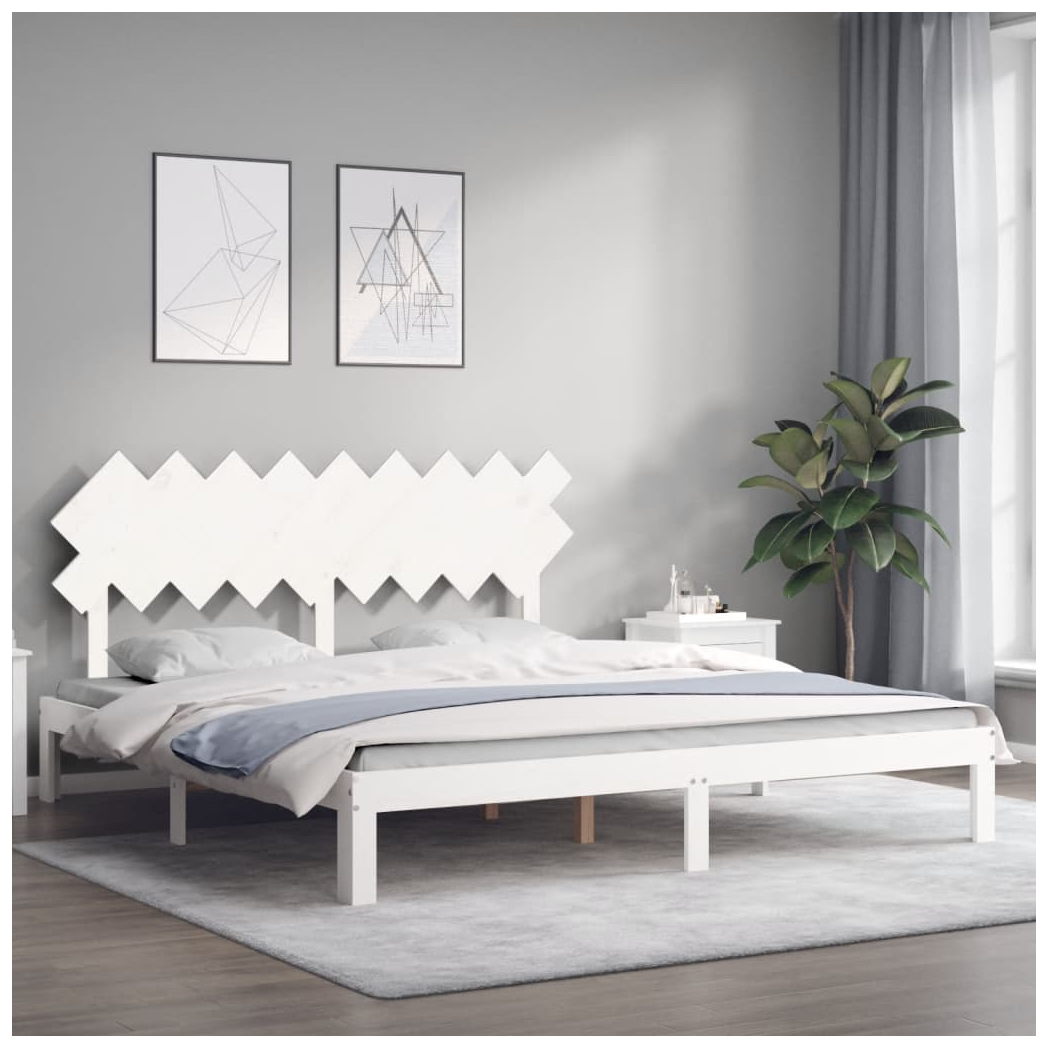 Bed Frame with Headboard White Super King Size Solid Wood