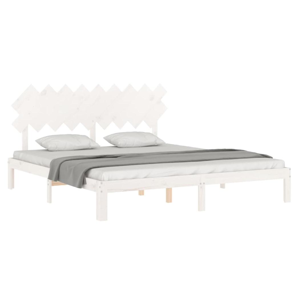 Bed Frame with Headboard White Super King Size Solid Wood